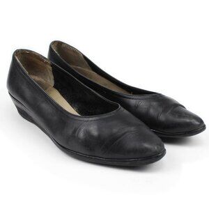 Salvatore Ferragamo Bang Black Calf Leather Rubber Low Wedge Sole Flats 7.5